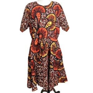 Mae Otti Women's Dress Bold African Print Fit Flare 100% Cotton XXL Pockets New